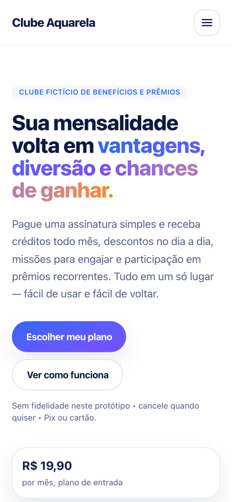 Exemplo de site promocional white-label (desktop e mobile)